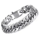 HNSP Pulsera de cadena cubana LA de acero inoxidable para hombre, estilo punk hip hop, color plateado, cadena de mano de 8/10/12/14 mm de grosor 1