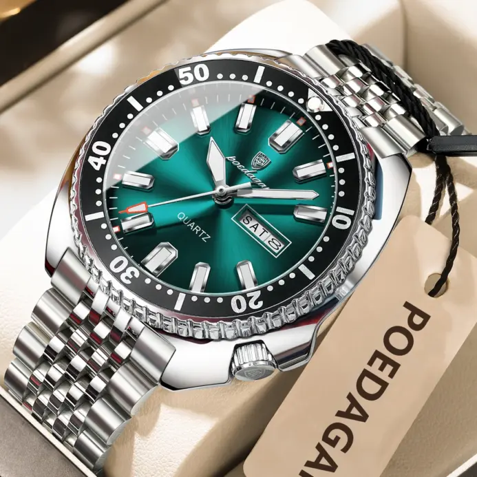 Reloj POEDAGAR de negocios para hombre con fecha y semana, reloj de pulsera luminoso resistente al agua de lujo para hombre, relojes deportivos de cuarzo de acero inoxidable para hombre 1