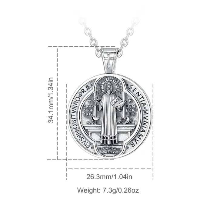 collar de plata de ley 925 con cruz de San Benito, colgante religioso de runas de cuervo, amuleto de San Benito, joyería fina para hombres y mujeres 2