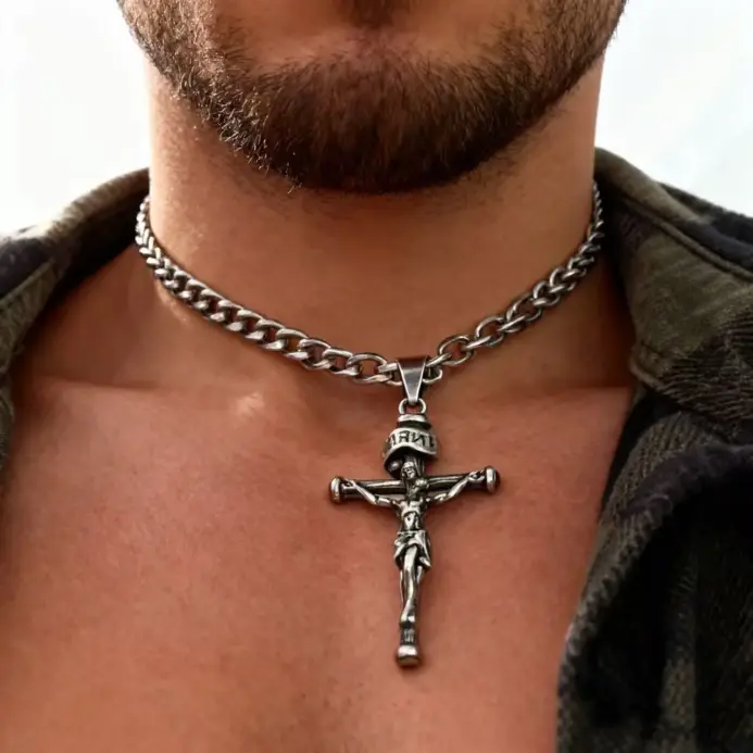 HNSP 316L Acero inoxidable Jesús Cruz colgante collar para hombres joyería accesorios regalos religiosos 2