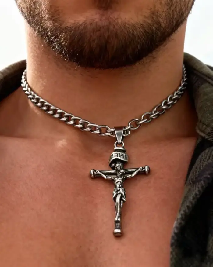 HNSP 316L Acero inoxidable Jesús Cruz colgante collar para hombres joyería accesorios regalos religiosos 2