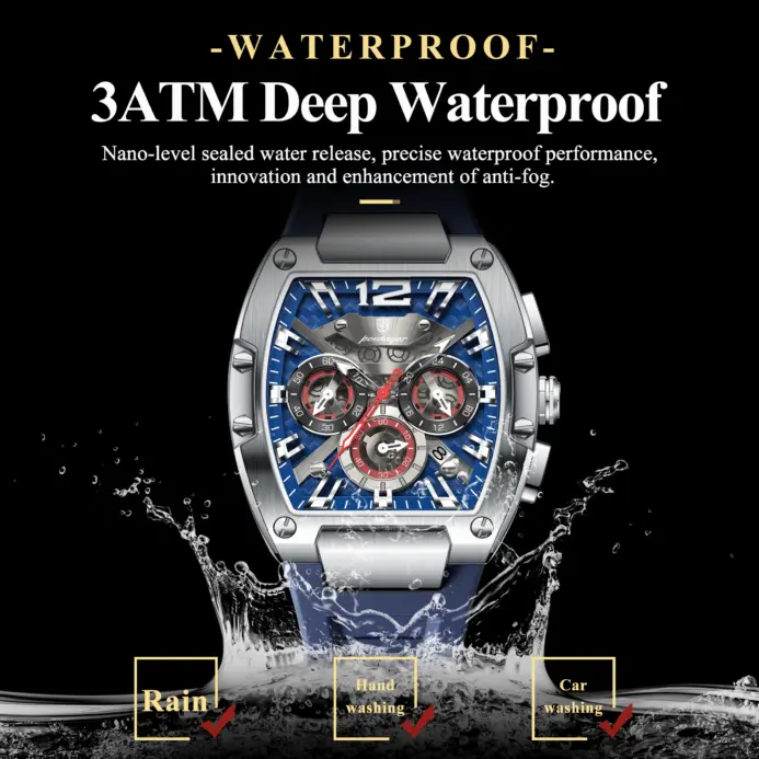 POEDAGAR, reloj de cuarzo de lujo para hombre, reloj militar deportivo para hombre, resistente al agua, luminoso, cronógrafo con fecha, correa de silicona, relojes para hombre 2