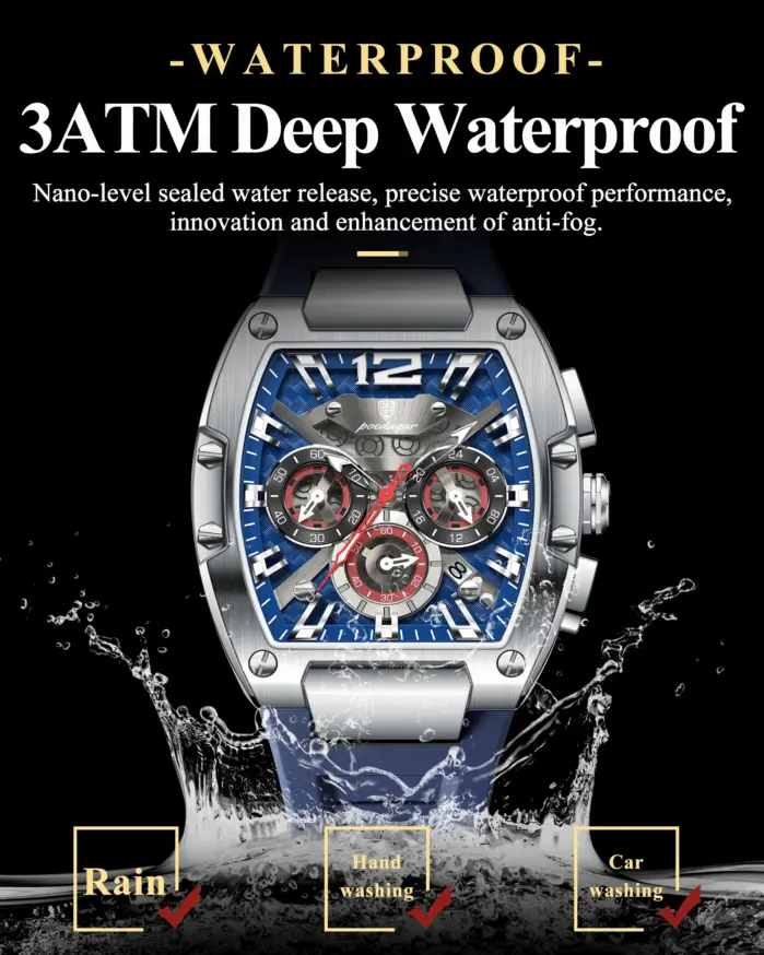 POEDAGAR, reloj de cuarzo de lujo para hombre, reloj militar deportivo para hombre, resistente al agua, luminoso, cronógrafo con fecha, correa de silicona, relojes para hombre 2