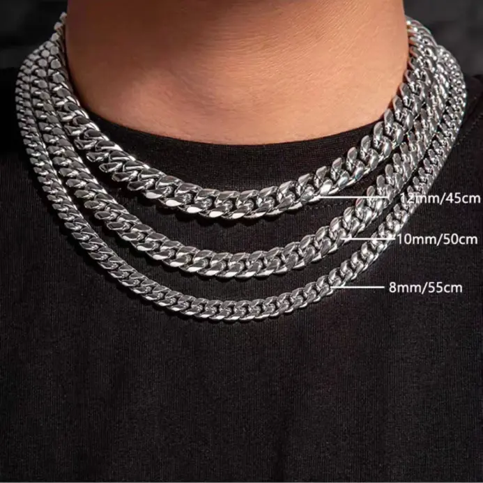 YQ 8MM-12MM de ancho 316L Acero inoxidable cadena de eslabones cubanos collar pulsera para hombres grueso Punk Hip Hop accesorios masculino 2