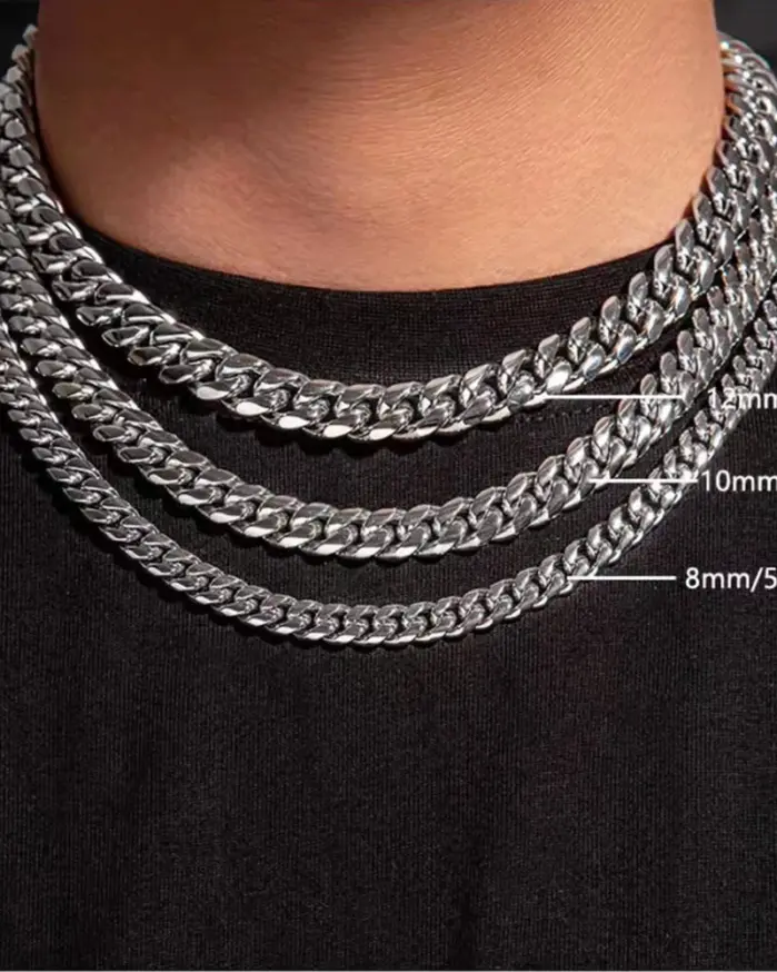 YQ 8MM-12MM de ancho 316L Acero inoxidable cadena de eslabones cubanos collar pulsera para hombres grueso Punk Hip Hop accesorios masculino 2