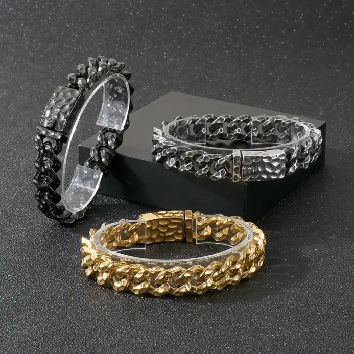 Pulsera KALEN de 19-22 cm con Patrón Vintage, para Hombre, Gruesa, de Acero Inoxidable 316L, Joyería Creativa con Diseño de Puntos 1