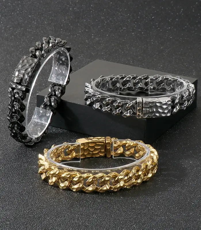 Pulsera KALEN de 19-22 cm con Patrón Vintage, para Hombre, Gruesa, de Acero Inoxidable 316L, Joyería Creativa con Diseño de Puntos 1
