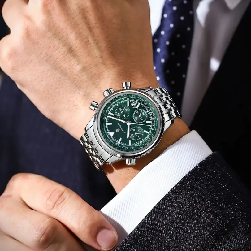POEDAGAR, reloj militar de lujo para hombre, resistente al agua, luminoso, cronógrafo con fecha, reloj para hombre, relojes de cuarzo de acero inoxidable para negocios para hombre 5