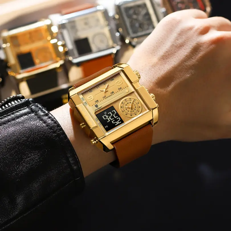 Reloj de pulsera POEDAGAR de lujo para hombre, Reloj rectangular resistente al agua luminoso para día y semana, relojes digitales multifunción para hombre, Reloj de cuarzo 5