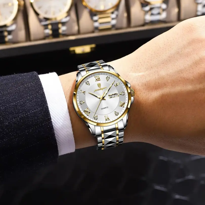POEDAGAR, Reloj militar a la moda para hombre, Reloj de pulsera resistente al agua con fecha luminosa y semana para hombre, relojes de cuarzo de acero inoxidable para hombre, Reloj masculino 6