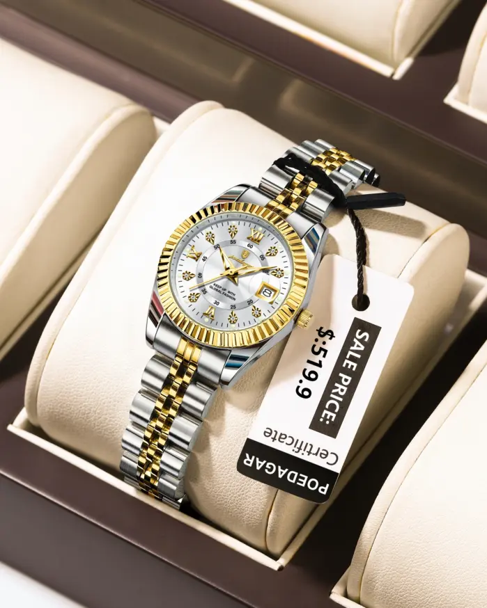 Reloj POEDAGAR de lujo para mujer, luminoso, resistente al agua, con fecha, reloj de acero inoxidable para mujer, relojes de cuarzo informales a la moda para mujer, regalo 2