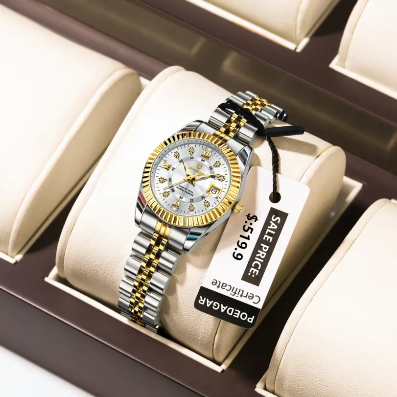 Reloj POEDAGAR de lujo para mujer, luminoso, resistente al agua, con fecha, reloj de acero inoxidable para mujer, relojes de cuarzo informales a la moda para mujer, regalo 2