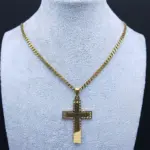 Collar con colgante de cruz de acero inoxidable HNSP 316L, cadena cubana para hombre, estilo minimalista, accesorios de joyería impermeables 6