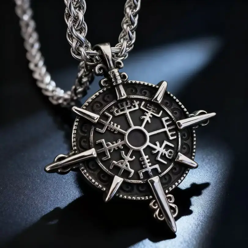 HNSP 316L Acero inoxidable vikingo runa brújula colgante collar de cadena para hombres joyería accesorios Vintage 1