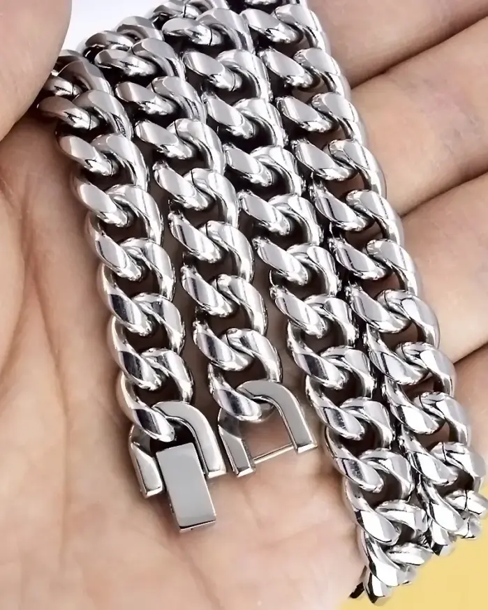 YQ 8MM-12MM de ancho 316L Acero inoxidable cadena de eslabones cubanos collar pulsera para hombres grueso Punk Hip Hop accesorios masculino 1