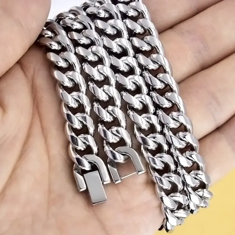YQ 8MM-12MM de ancho 316L Acero inoxidable cadena de eslabones cubanos collar pulsera para hombres grueso Punk Hip Hop accesorios masculino 1