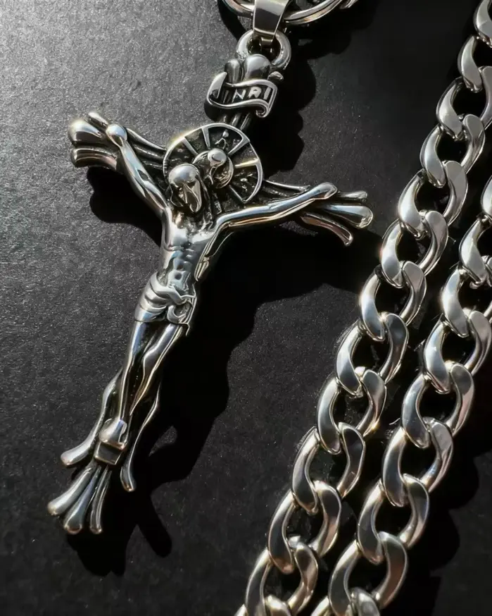 HNSP 316L Acero inoxidable Jesús Cruz colgante collar para hombres joyería accesorios regalos religiosos 1