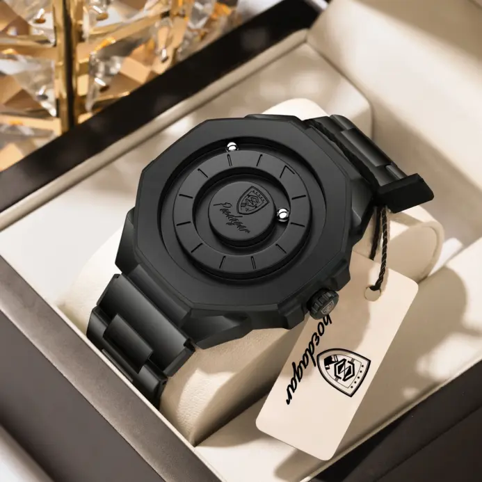 Reloj casual original POEDAGAR para hombre, resistente al agua, de lujo, moderno, de acero inoxidable, reloj de pulsera de cuarzo deportivo + caja. 2