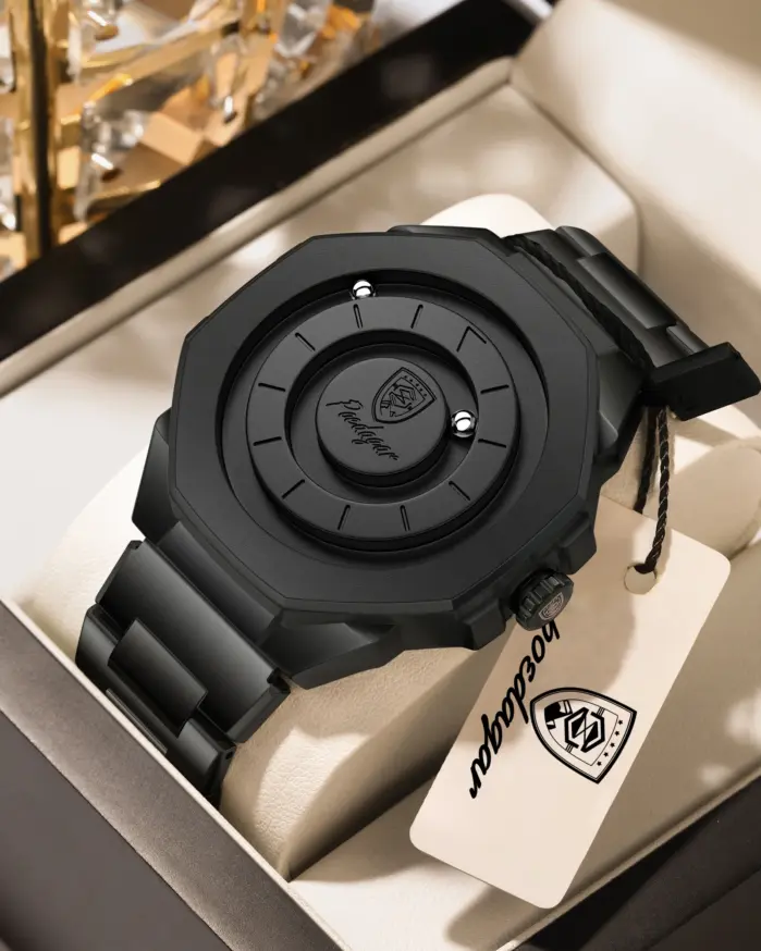 Reloj casual original POEDAGAR para hombre, resistente al agua, de lujo, moderno, de acero inoxidable, reloj de pulsera de cuarzo deportivo + caja. 2