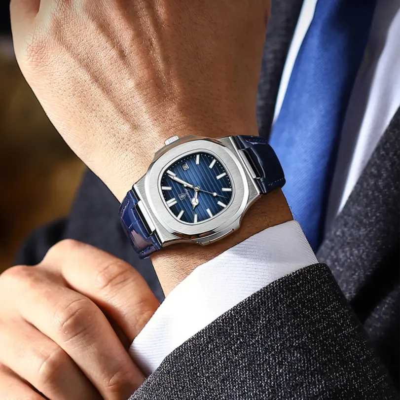 POEDAGAR-reloj cuadrado de lujo para hombre, pulsera de cuarzo resistente al agua con fecha, luminoso, de cuero de alta calidad + caja 4