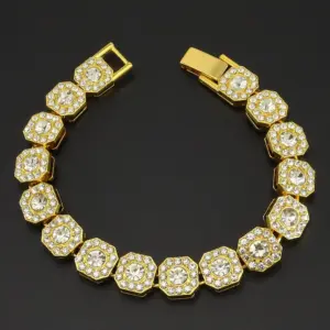 HNSP 13MM de ancho de lujo repleto de circonita tenis de hielo pulsera de cadena de mano para hombres regalo Hip Hop accesorios de joyería de fiesta callejera 1