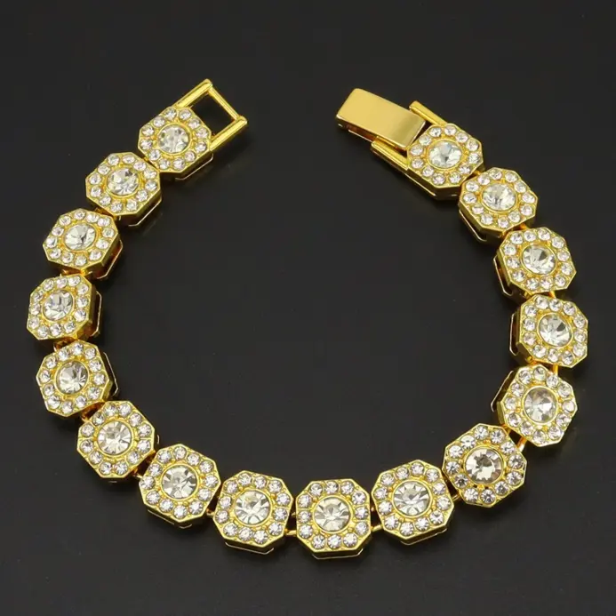 HNSP 13MM de ancho de lujo repleto de circonita tenis de hielo pulsera de cadena de mano para hombres regalo Hip Hop accesorios de joyería de fiesta callejera 1