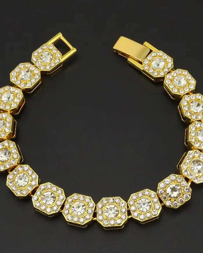 HNSP 13MM de ancho de lujo repleto de circonita tenis de hielo pulsera de cadena de mano para hombres regalo Hip Hop accesorios de joyería de fiesta callejera 1