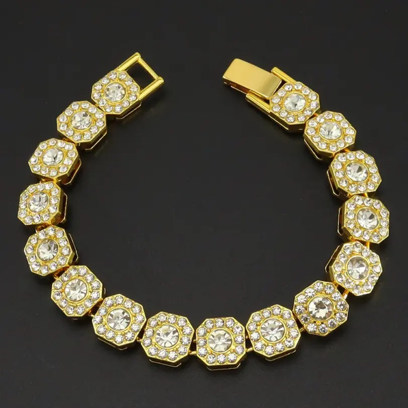 HNSP 13MM de ancho de lujo repleto de circonita tenis de hielo pulsera de cadena de mano para hombres regalo Hip Hop accesorios de joyería de fiesta callejera 1