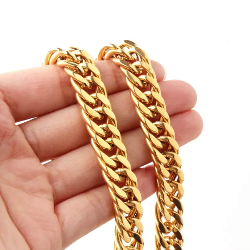 HNSP, collar de cadena de Color dorado con eslabones cubanos de acero inoxidable de 10MM para hombres, accesorios de joyería 4