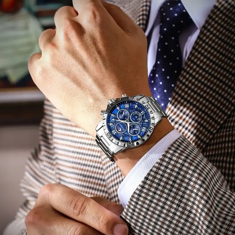 POEDAGAR, reloj militar de lujo para hombre, reloj de pulsera deportivo de cuarzo para hombre, cronógrafo luminoso resistente al agua, relojes de acero inoxidable para hombre 6