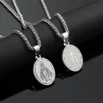 Colgante de la Virgen María HNSP, Medalla Milagrosa, Collar Católico de Acero Inoxidable, Joyería Religiosa para Hombres y Mujeres, Regalo 4