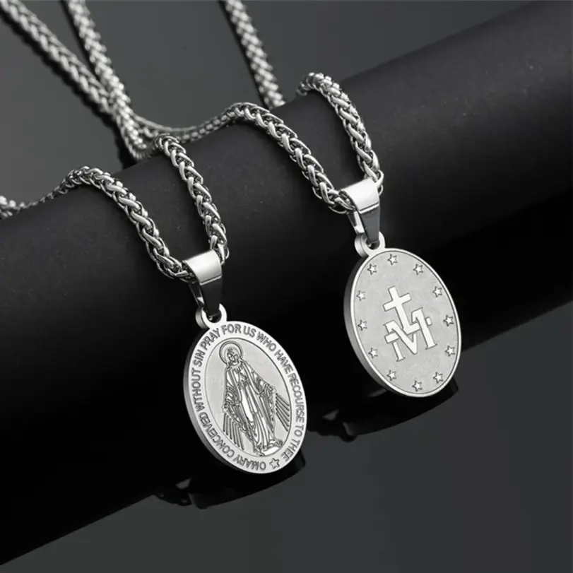 Colgante de la Virgen María HNSP, Medalla Milagrosa, Collar Católico de Acero Inoxidable, Joyería Religiosa para Hombres y Mujeres, Regalo 4