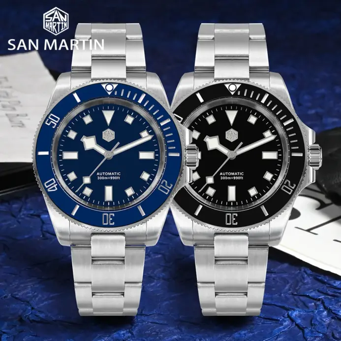 San Martin 40mm Acero inoxidable clásico hombres reloj de buceo Japón NH35 zafiro mecánico automático impermeable 300m SN0111 2