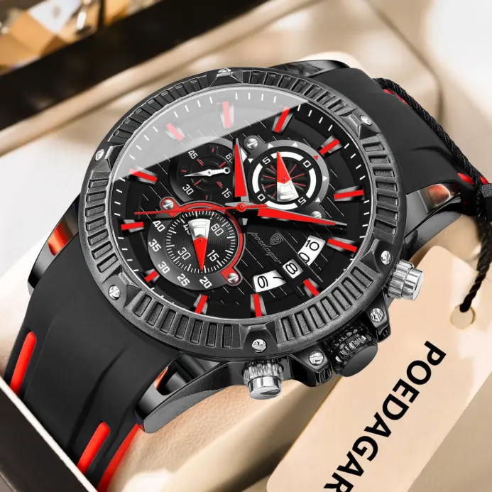 Reloj de pulsera POEDAGAR de lujo para hombre, cronógrafo resistente al agua, Reloj luminoso para hombre, calendario masculino, correa de silicona, relojes de cuarzo para hombre 1