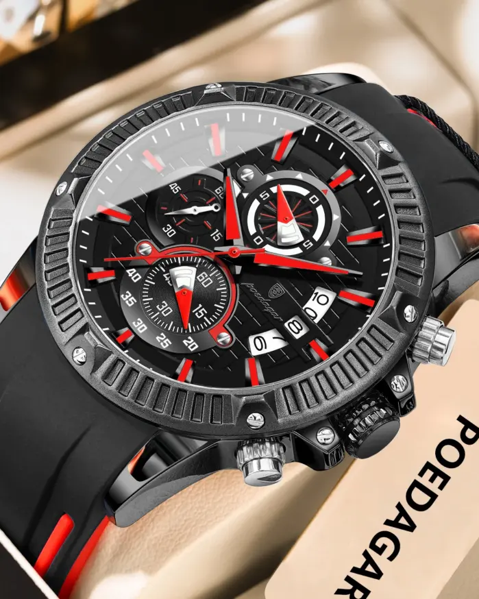 Reloj de pulsera POEDAGAR de lujo para hombre, cronógrafo resistente al agua, Reloj luminoso para hombre, calendario masculino, correa de silicona, relojes de cuarzo para hombre 1