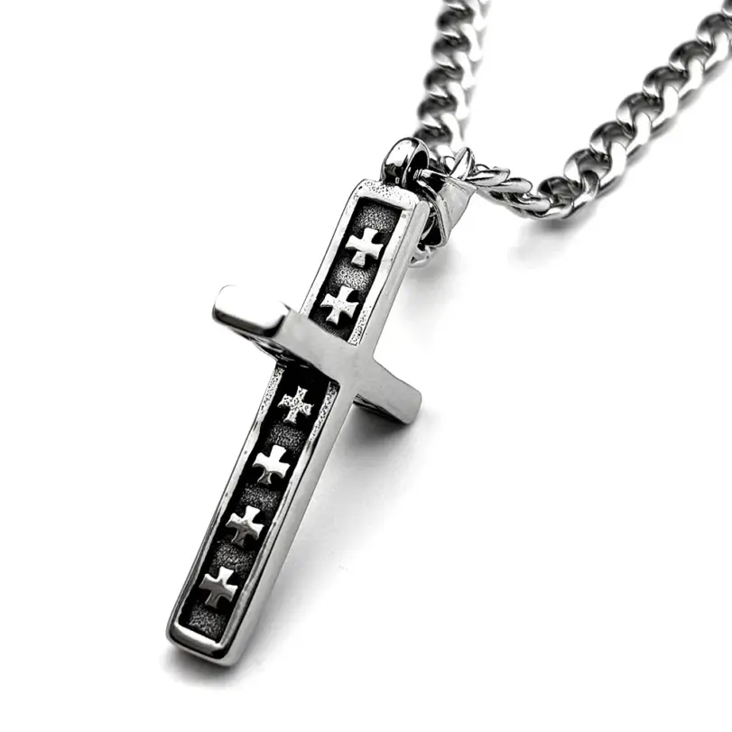 HNSP-collar con colgante de cruz de acero inoxidable 316L para hombre, estilo minimalista, accesorios de joyería, regalo 3