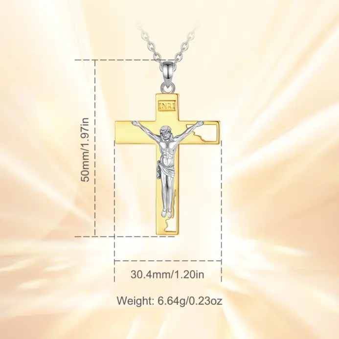 collar con crucifijo de Plata de Ley 925, cruz de Jesús, colgante de oro de 18K, amuleto cristiano, joyería creativa, regalo para hombres y mujeres 2
