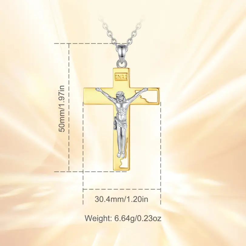 collar con crucifijo de Plata de Ley 925, cruz de Jesús, colgante de oro de 18K, amuleto cristiano, joyería creativa, regalo para hombres y mujeres 2