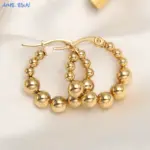 MHS.SUN pendientes de aro de acero inoxidable redondos cuadrados chapados en oro de lujo, pendientes de cuentas de bola cruzada para mujeres y niñas, joyería de boda 1