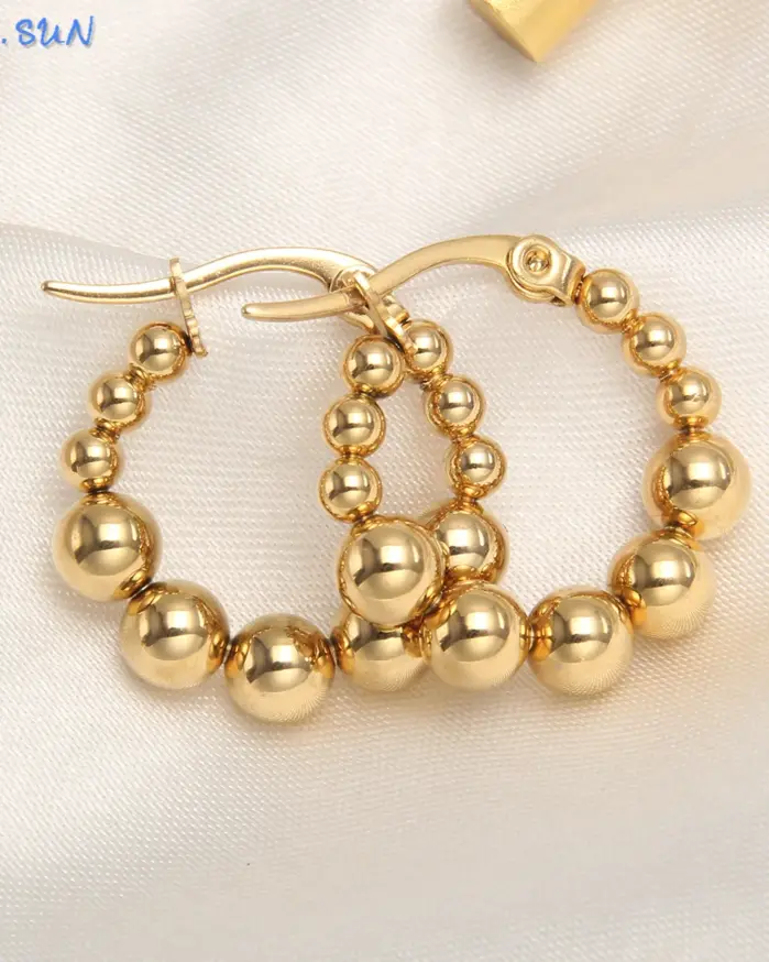 MHS.SUN pendientes de aro de acero inoxidable redondos cuadrados chapados en oro de lujo, pendientes de cuentas de bola cruzada para mujeres y niñas, joyería de boda 1