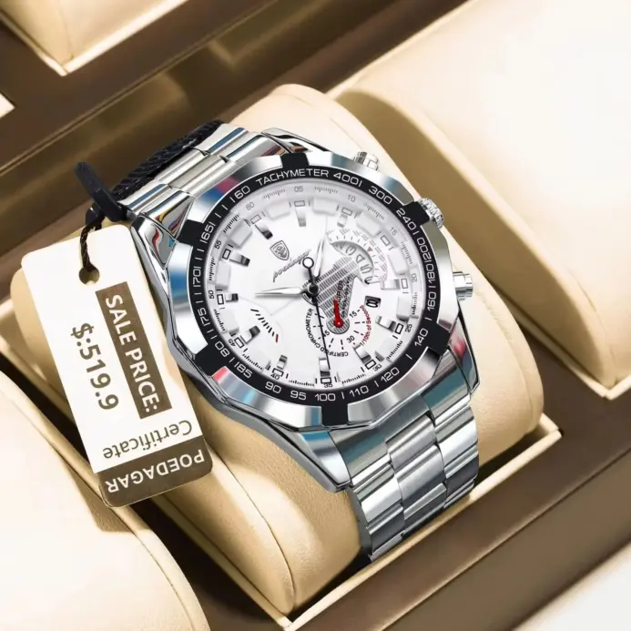Reloj POEDAGAR militar de negocios para hombre, Reloj de pulsera con calendario luminoso resistente al agua para hombre, relojes de cuarzo de acero inoxidable para hombre, Reloj masculino 1