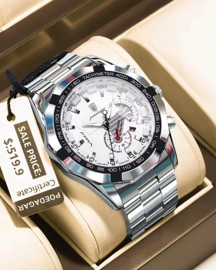 Reloj POEDAGAR militar de negocios para hombre, Reloj de pulsera con calendario luminoso resistente al agua para hombre, relojes de cuarzo de acero inoxidable para hombre, Reloj masculino 1