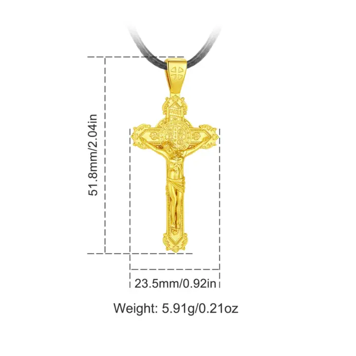 collar de plata de ley 925 con crucifijo, cruz de Jesús, oro de 18k, colgante religioso de San Benito, joyería de San Benito, regalo para hombres 2