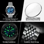 POEDAGAR Reloj de pulsera deportivo de lujo para hombre, Reloj de cuarzo luminoso resistente al agua con calendario semanal para hombre, relojes de acero inoxidable para hombre + caja 3