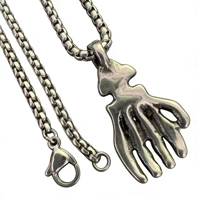 HNSP-Colgante de acero inoxidable con forma de mano de calavera, estilo Punk gótico, con cadena de 60cm, collar para hombre, accesorios de joyería 2