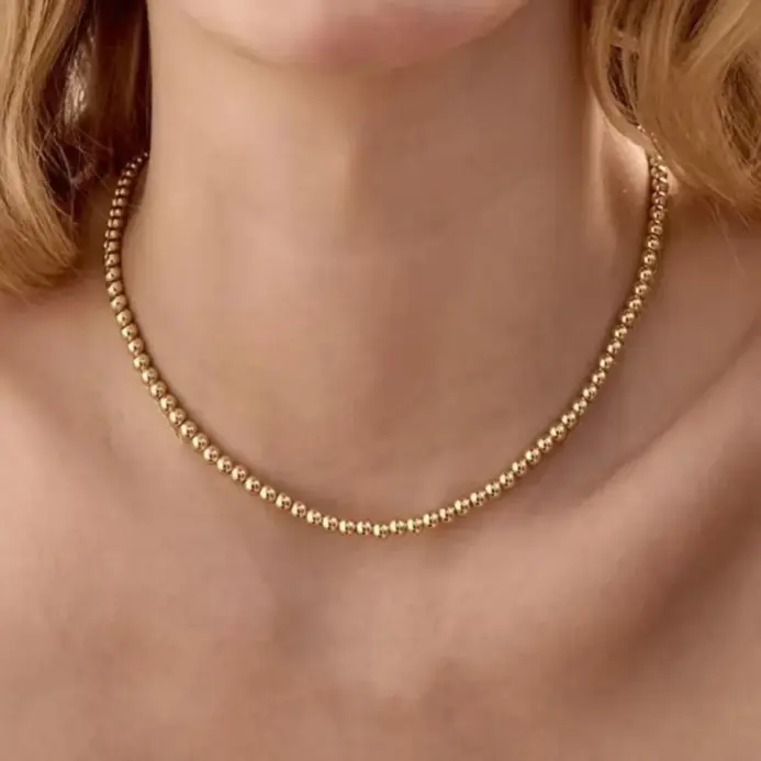 MHS.SUN-collar de perlas con cuentas de bola de Color dorado de acero inoxidable, cuentas de Metal de 4/6/8/10MM, joyería ajustable para mujeres y hombres 1