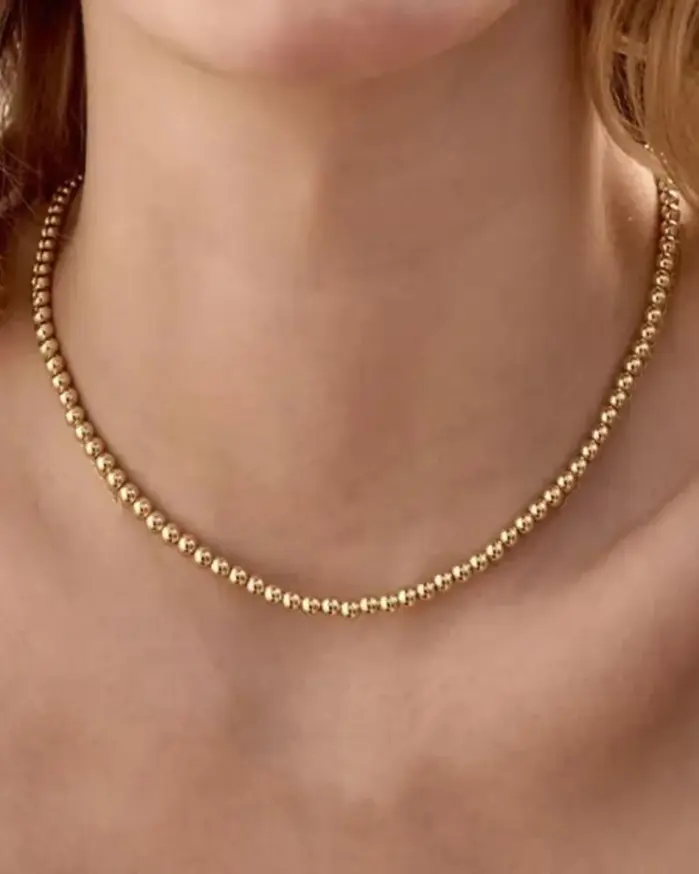 MHS.SUN-collar de perlas con cuentas de bola de Color dorado de acero inoxidable, cuentas de Metal de 4/6/8/10MM, joyería ajustable para mujeres y hombres 1