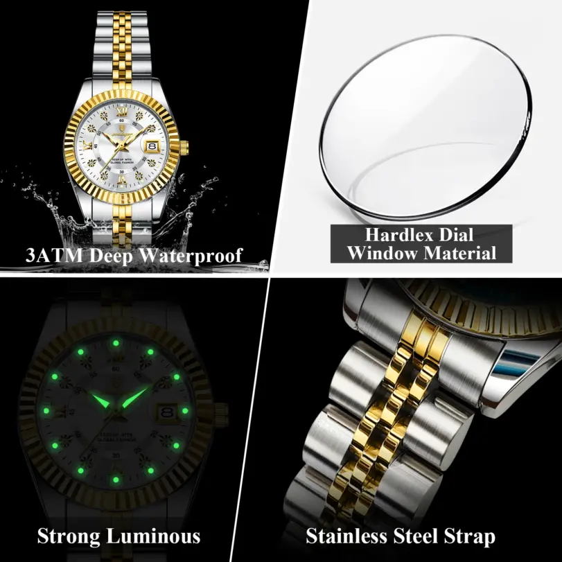 Reloj POEDAGAR de lujo para mujer, luminoso, resistente al agua, con fecha, reloj de acero inoxidable para mujer, relojes de cuarzo informales a la moda para mujer, regalo 4