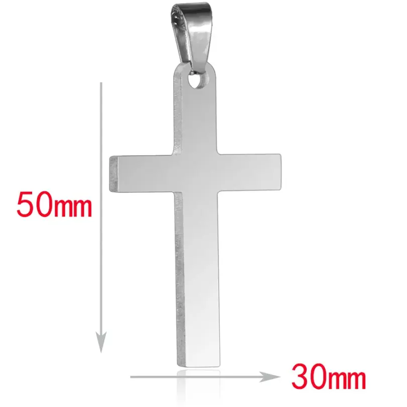 HNSP Collar con colgante de cruz de acero inoxidable 316L en blanco para grabar, accesorios de joyería religiosa de protección DIY 2