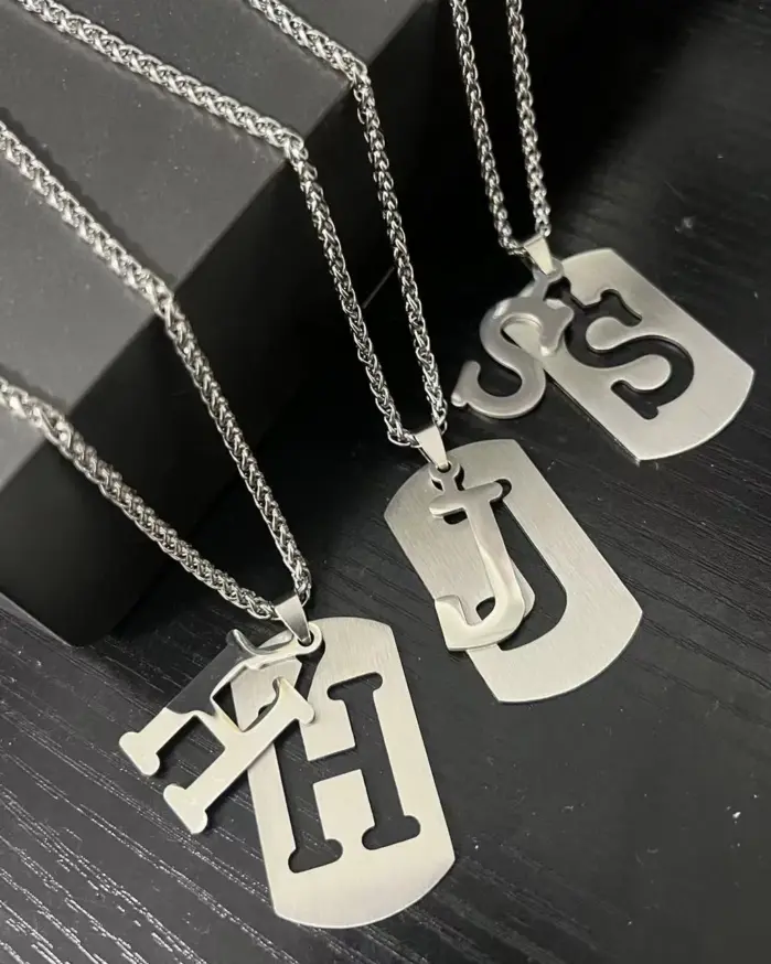 HNSP-collar con colgante de acero inoxidable 316L con iniciales para hombre, accesorios de joyería con nombre de 26 letras 1
